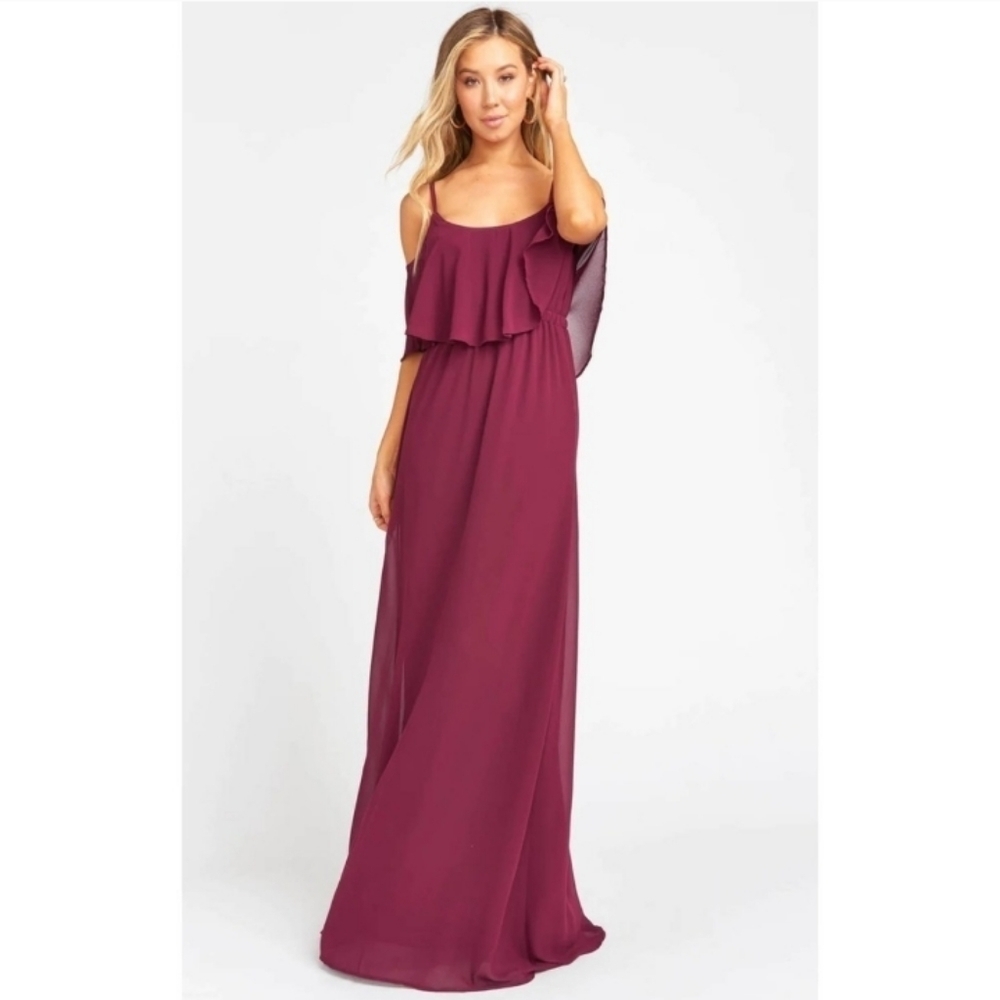 Show Me Your Mumu Caitlin Ruffle Maxi Dress Chiffon Merlot, sz M